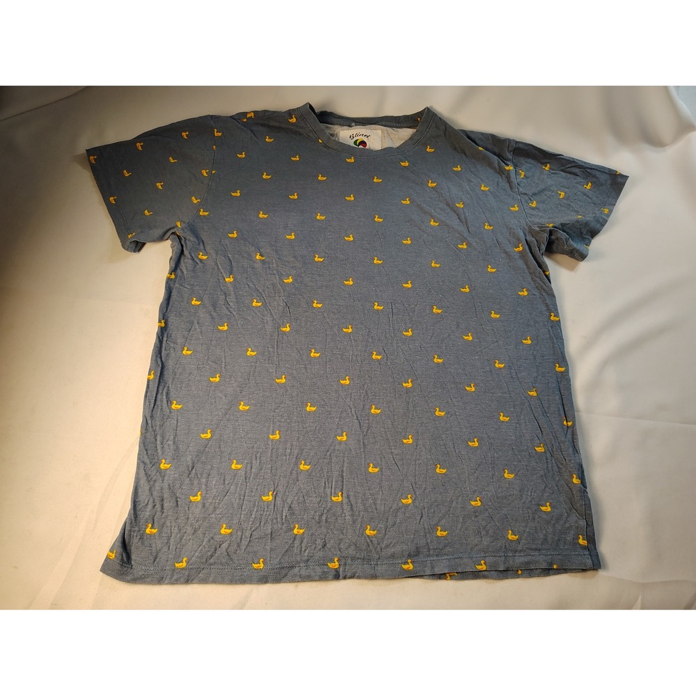 Blind Rooster Mens XL Blue Yellow Rubber Duck‎ All Over Print Cotton T-Shirt